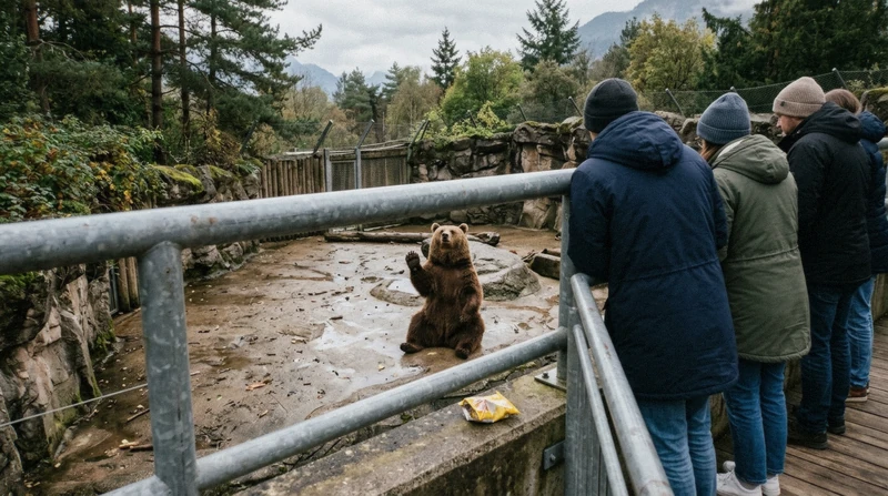 Ezo brown bears on the viewing terrace at the mountain-top Noboribetsu Bear Park, reached with a Noboribetsu Bear Park ticket and ropeway ride above Noboribetsu Onsen, Hokkaido